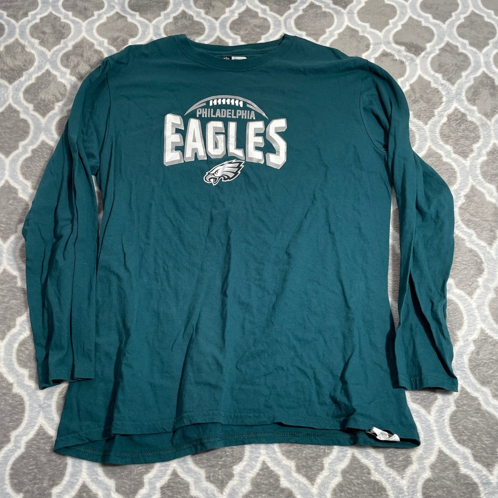 NFL Team Apparel Philadelphia Eagles Mens L Green Long Sleeve T-Shirt Graphic